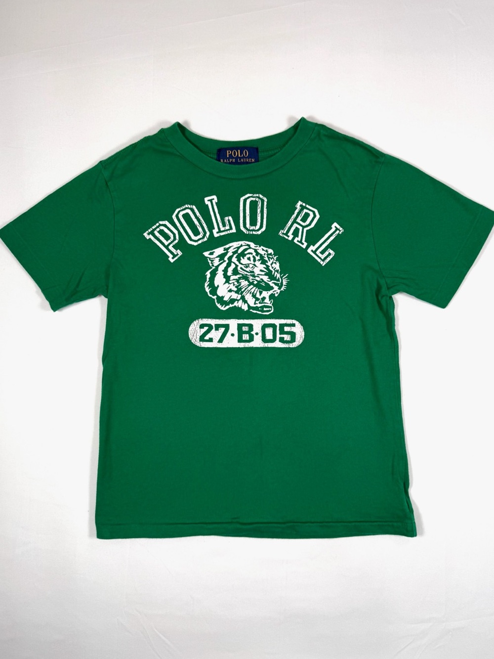 POLO RALPH LAUREN Boy Green Tiger 100% Cotton Jersey Graphic T-Shirt Academia S